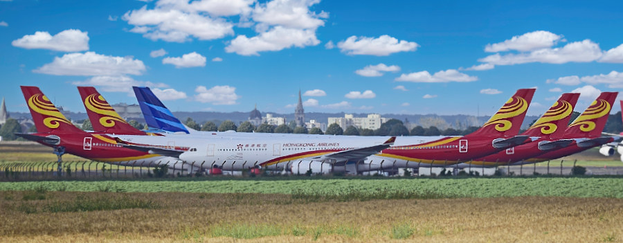 Stored Hong Kong Airlines jetliners in storage at the Chateauroux Airport in France